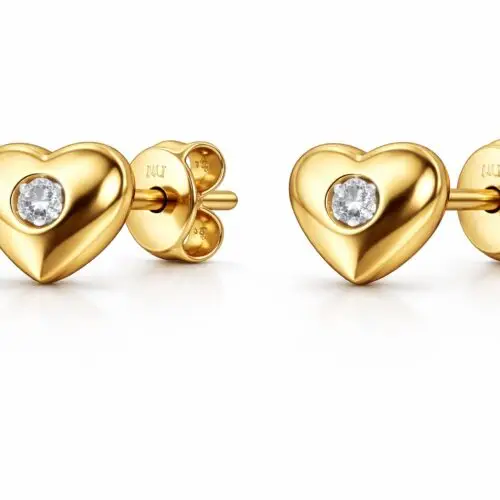 18ct White Gold and Diamond Heart Shape Earrings with Pin