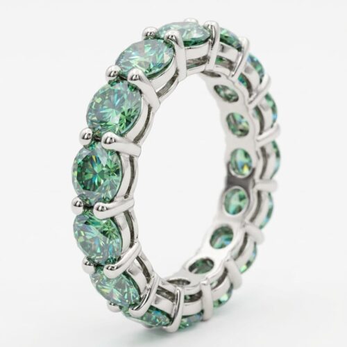 silver ring with green cubics