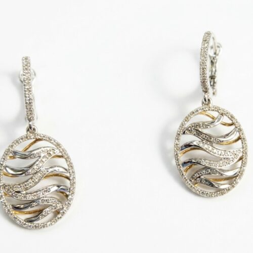 Two tone 18K Ocean Wave Pavé Oval earings
